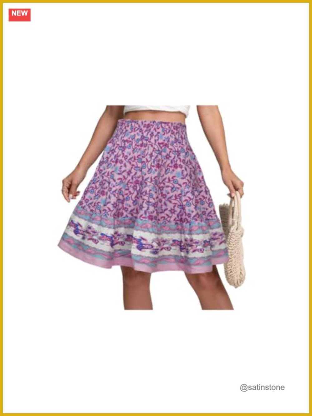 Boho Floral Tiered Mini Skirt A-Line Elastic Waist Flowy Summer